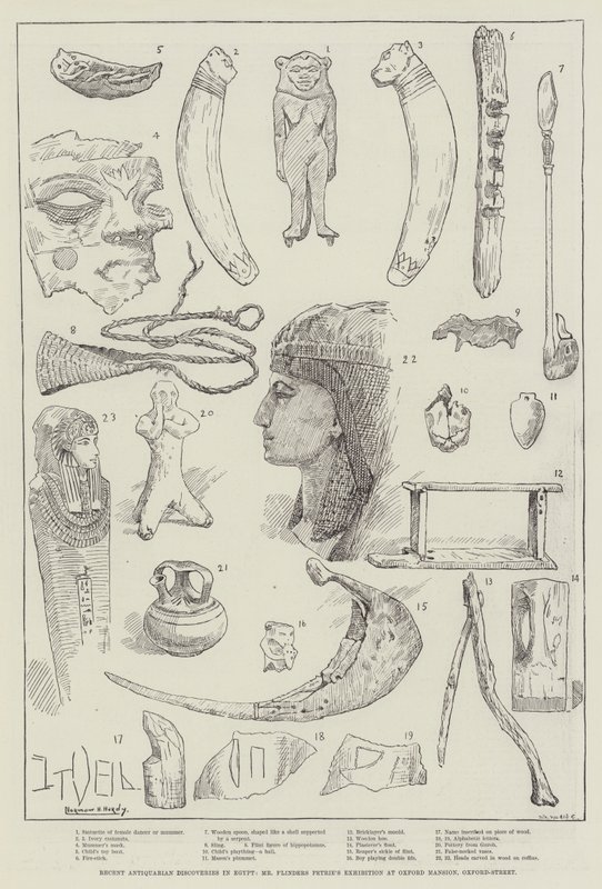Descubrimientos Anticuarios Recientes en Egipto, Exhibición del Sr. Flinders Petrie en Oxford Mansion, Oxford-Street de Norman Hardy