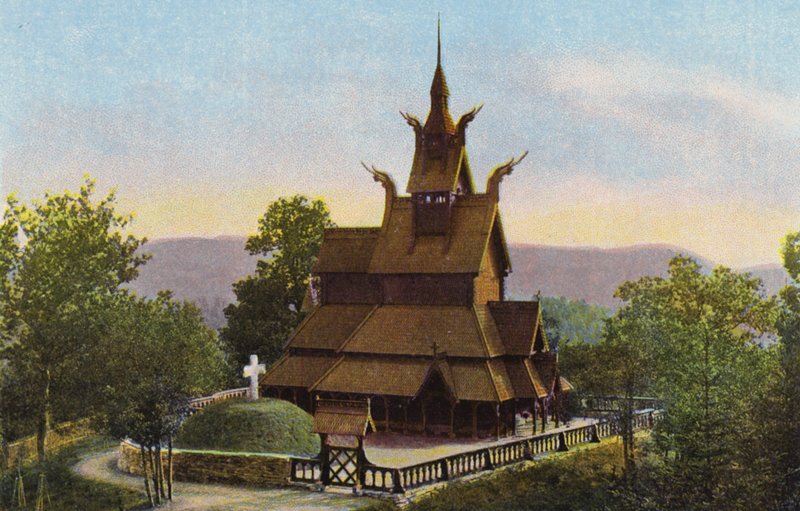 Norge / Noruega: Fantoft Stavkirke (foto en color) de Norwegian Photographer