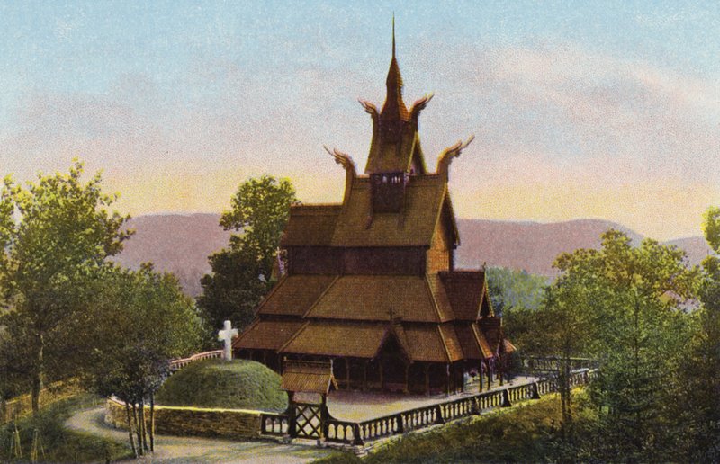 Norge / Noruega: Fantoft Stavkirke (foto en color) de Norwegian Photographer