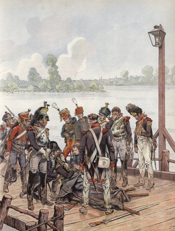 Jean Lannes, herido de muerte en la Batalla de Aspern-Essling, con Napoleón, 1809 de Onfray de Breville Job