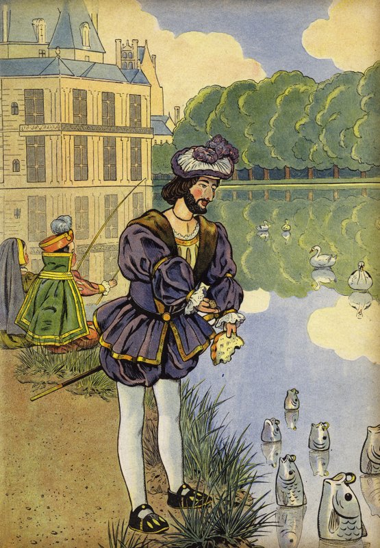 El Rey Francisco I en Fontainebleau, alimentando peces con pan de Onfray de Breville Job