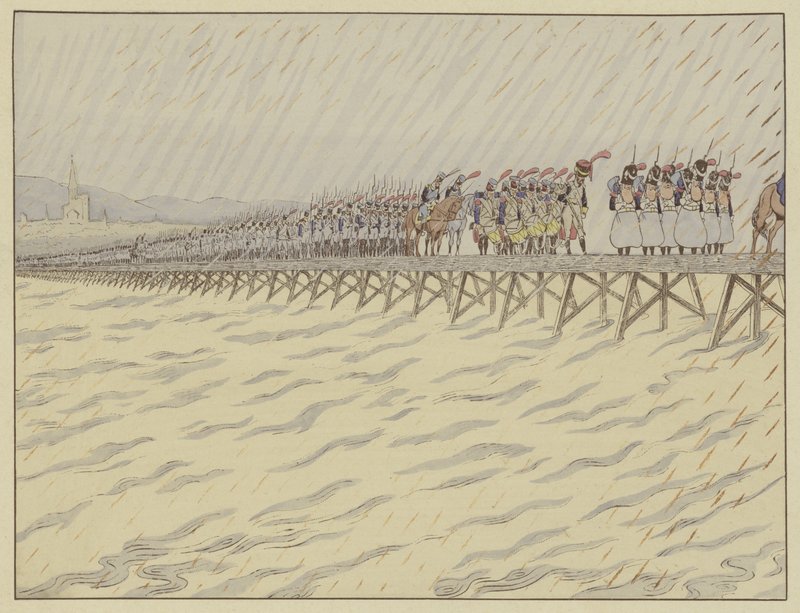 Napoleón y su ejército cruzando el Rin en Kehl, 1 de octubre de 1805 de Onfray de Breville Job