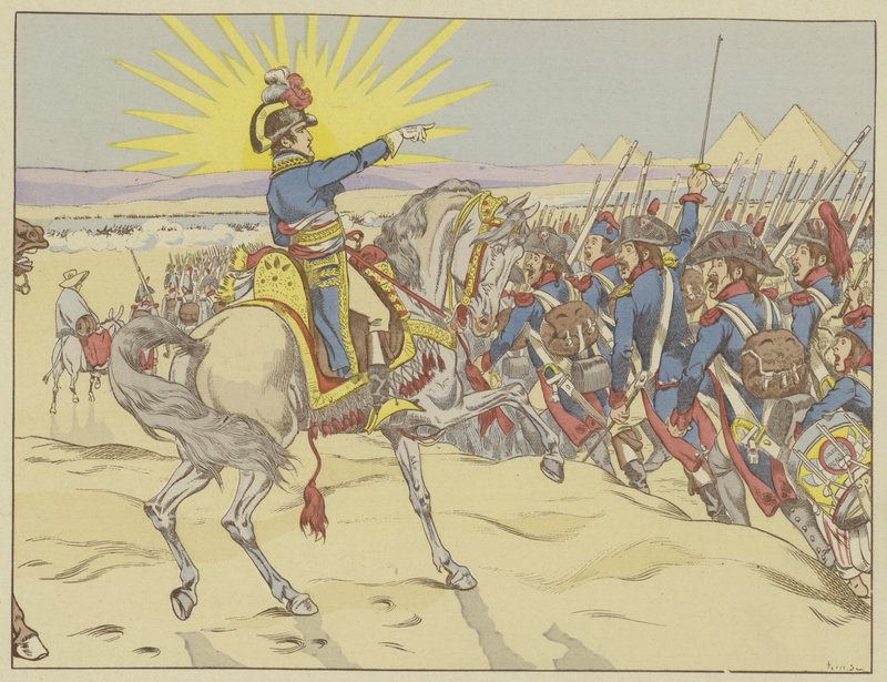 Napoleón inspirando a sus tropas en la Batalla de las Pirámides, Egipto, 21 de julio de 1798 de Onfray de Breville Job