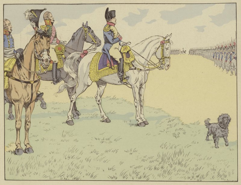 Napoleón revisando el ejército francés después de firmar los Tratados de Tilsit, 7 de julio de 1807 de Onfray de Breville Job