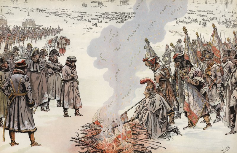 Campaña rusa de Napoleón, quemando los estandartes, 23 de noviembre de 1812 de Onfray de Breville Job