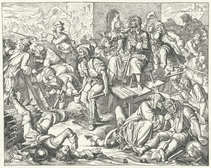 El conde herido Ernst Rudiger von Starhemberg entre los defensores de Viena, 1683 de Oskar Pletsch
