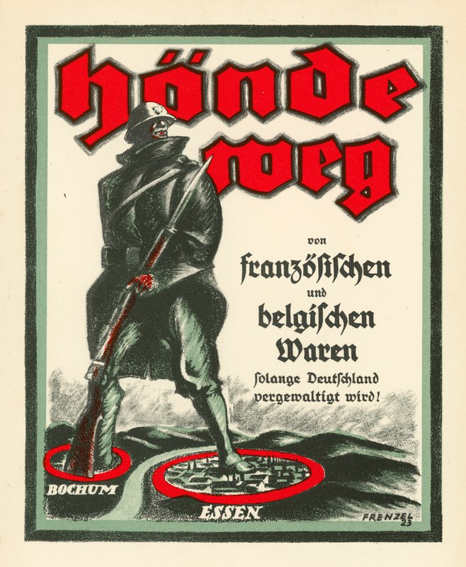 Cartel de propaganda alemana oponiéndose a la ocupación del Ruhr por tropas francesas y belgas después de la Primera Guerra Mundial de Oskar Frenzel