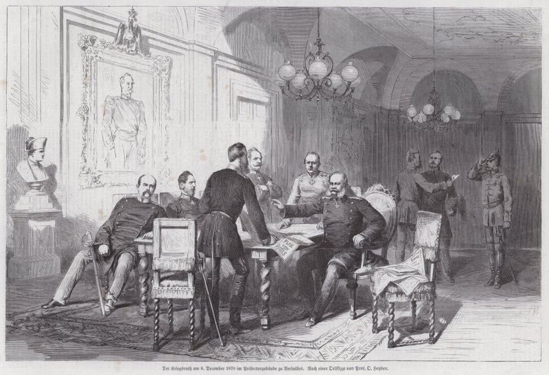 Comandantes del ejército prusiano celebrando un consejo de guerra en Versalles, Guerra Franco-Prusiana, 6 de diciembre de 1870 de Otto Johann Heinrich Heyden