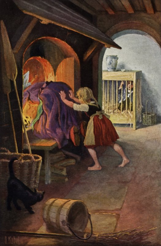 Hansel y Gretel (litografía en color) de Otto Kubel