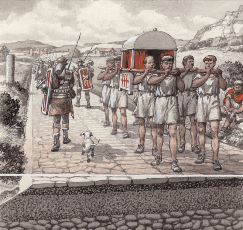Una calzada romana (gouache sobre papel) de Pat (1907-95) Nicolle