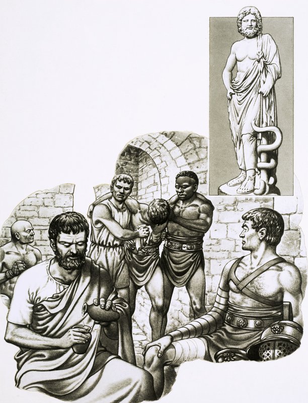 Un médico en los juegos de gladiadores cura a los supervivientes de Pat (1907-95) Nicolle