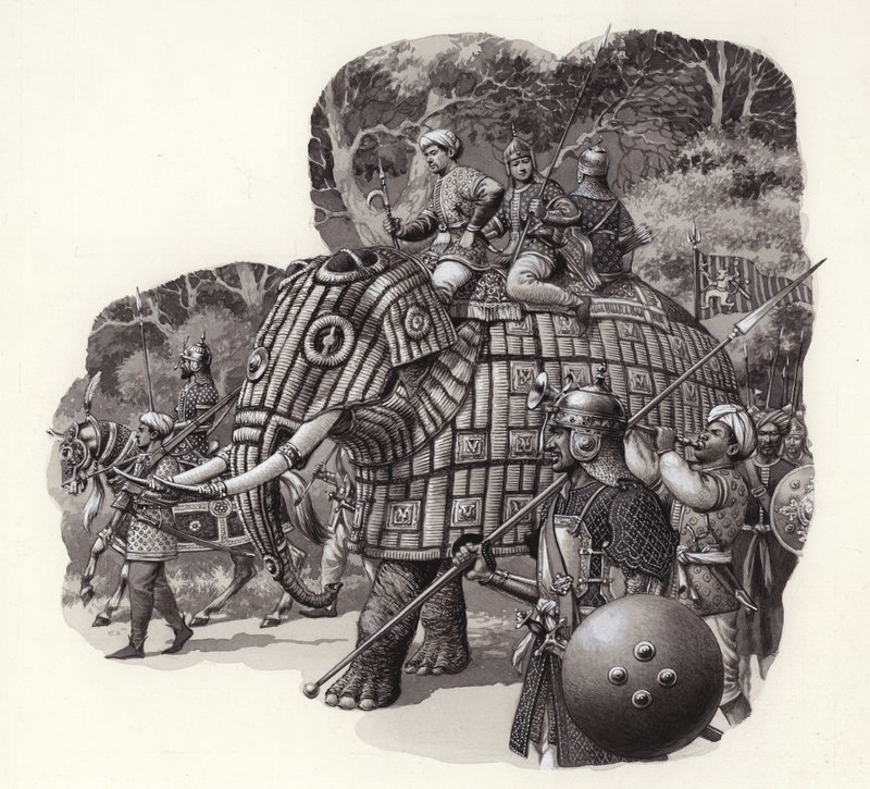 Elefante blindado del ejército chino (gouache sobre papel) de Pat (1907-95) Nicolle