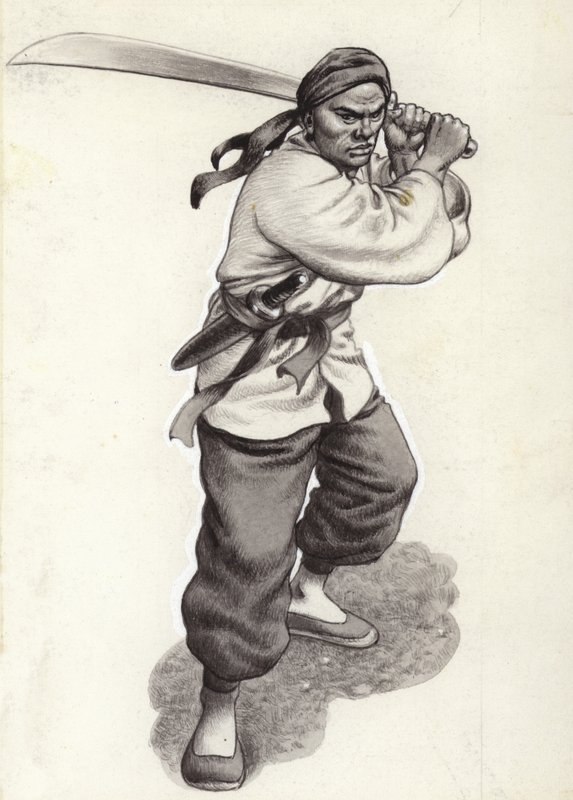 Guerrero boxeador chino (gouache sobre papel) de Pat (1907-95) Nicolle