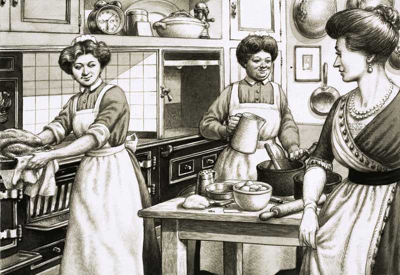 En la época eduardiana se cocinaba en cocinas de carbón. de Pat (1907-95) Nicolle