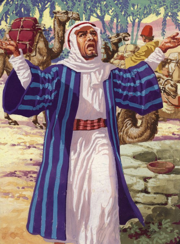 Eliezer pide a Dios que le guíe en la elección de esposa para Isaac (gouache sobre papel) de Pat (1907-95) Nicolle