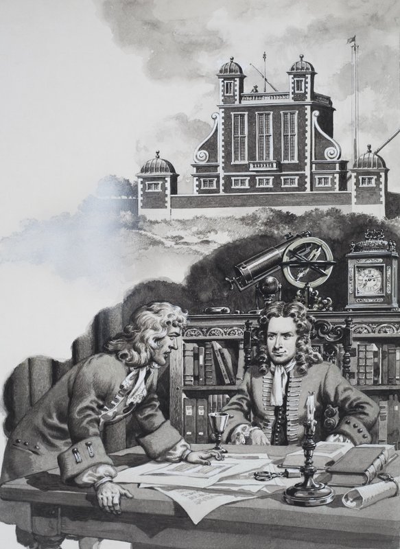 Halley preguntando a Newton (gouache sobre papel) de Pat (1907-95) Nicolle