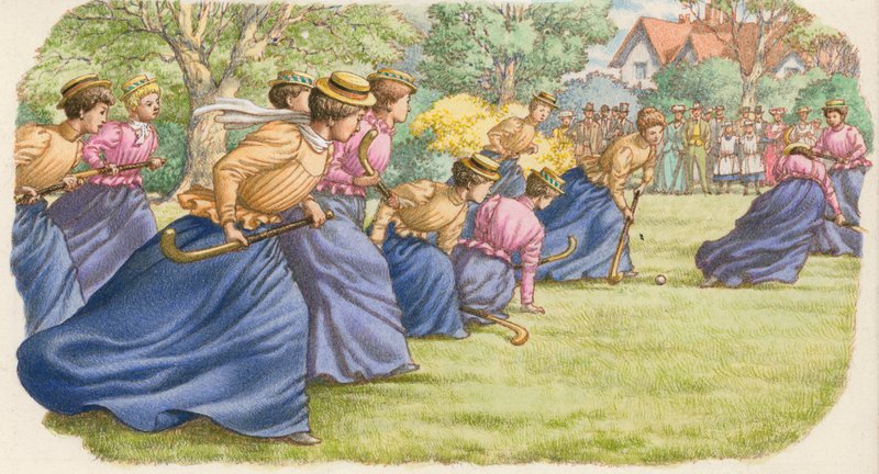 Hockey, jugado por mujeres con falda larga (gouache sobre papel) de Pat (1907-95) Nicolle