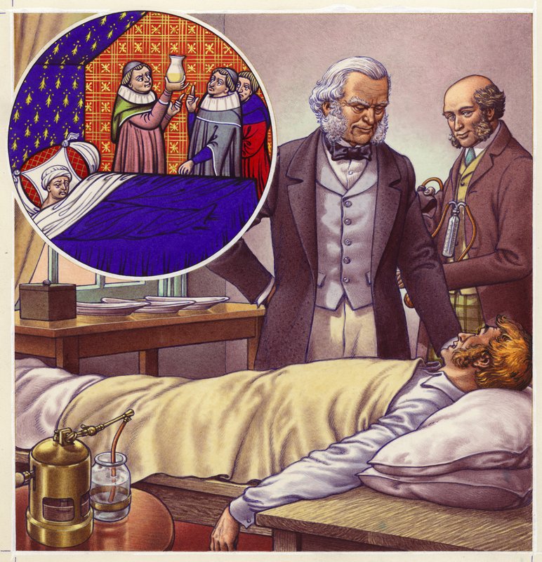 Escenas de la historia de la medicina (gouache sobre papel) de Pat (1907-95) Nicolle