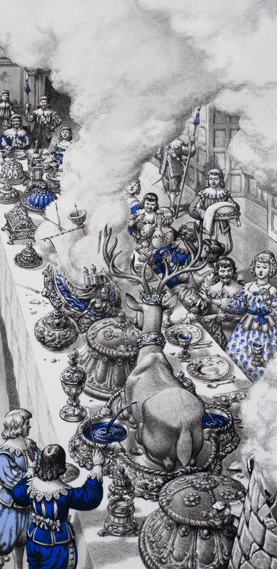 Fiesta del siglo XVII (gouache sobre papel) de Pat (1907-95) Nicolle
