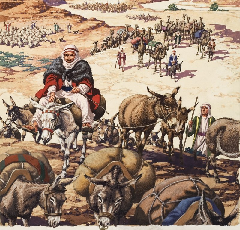 El regreso a Canaán, de la historia de Jacob (gouache sobre papel) de Pat (1907-95) Nicolle