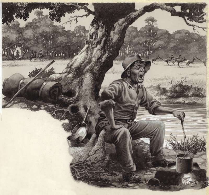 A Jolly Swagman (gouache sobre papel) de Pat (1907-95) Nicolle