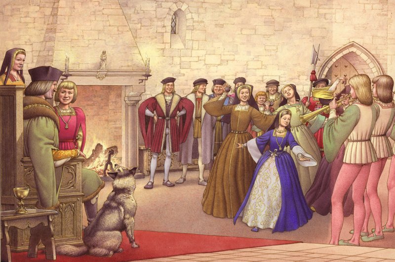 Una fiesta siguió la llegada de Catalina de Aragón a Inglaterra para casarse (gouache sobre papel) de Pat (1907 95) Nicolle