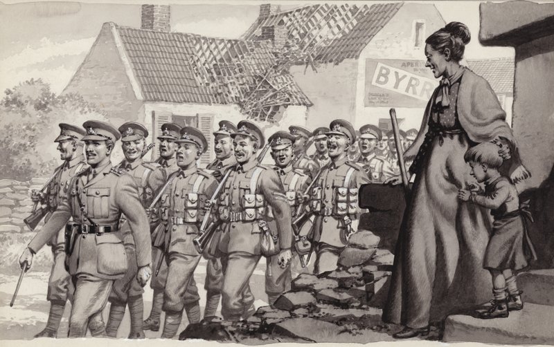 Soldados británicos marchando (gouache sobre papel) de Pat (1907 95) Nicolle