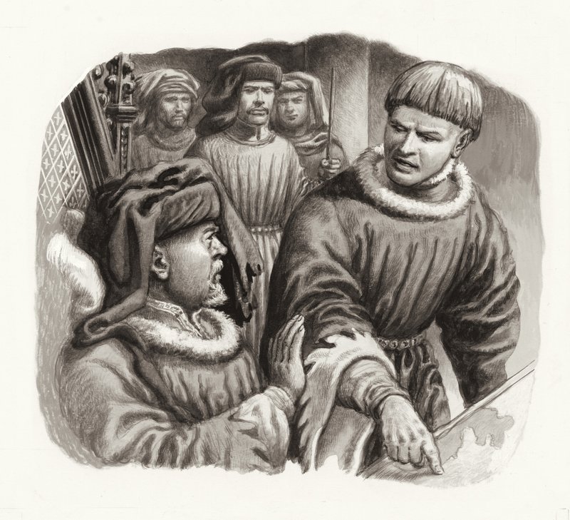 El rey Enrique IV y el príncipe Hal (gouache sobre papel) de Pat (1907-95) Nicolle