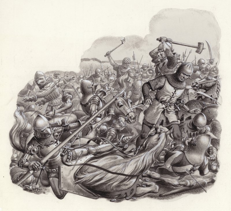 Caballeros masacrados en el campo de batalla (gouache sobre papel) de Pat (1907 95) Nicolle