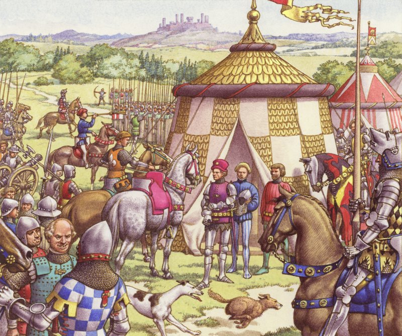 Mercenarios acampados en Italia en la Edad Media (gouache sobre papel) de Pat (1907 95) Nicolle