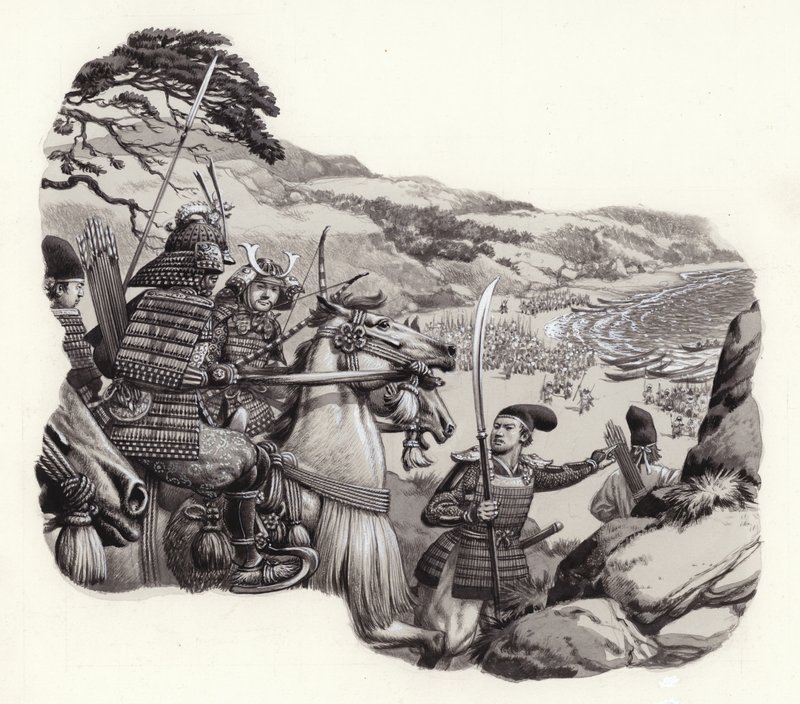 Los mongoles invaden Japón (gouache sobre papel) de Pat (1907 95) Nicolle