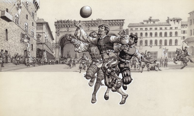 Jugando al fútbol en Florencia (gouache sobre papel) de Pat (1907-95) Nicolle