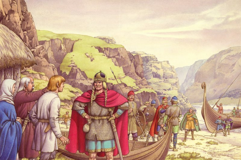 Ragnar Lodbrok, uno de los primeros vikingos en asaltar Gran Bretaña (gouache sobre papel) de Pat (1907 95) Nicolle
