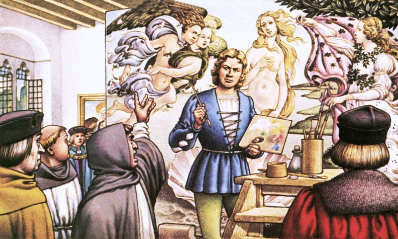 Savonarola reprende a Botticelli por pintar el Nacimiento de Venus de Pat (1907 95) Nicolle