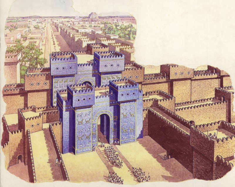 La Puerta de Ishtar de Babilonia (gouache sobre papel) de Pat (1907 95) Nicolle