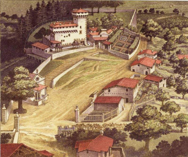 La villa fortificada de los Médicis en Trebbio (gouache sobre papel) de Pat (1907 95) Nicolle