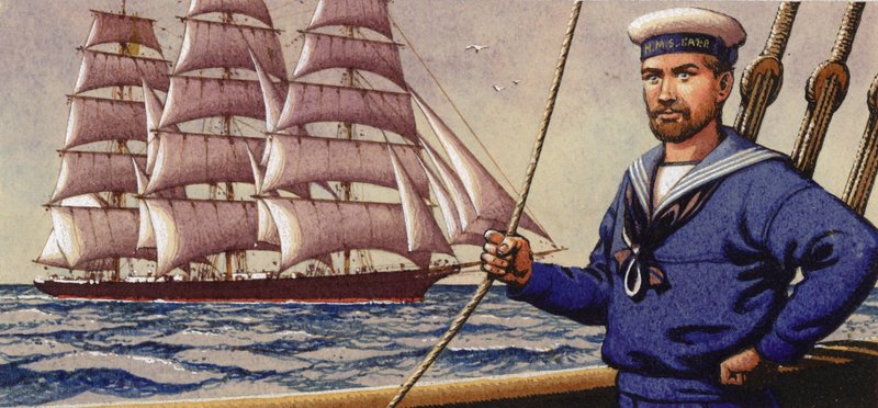 Marinero bien vestido y velero de vela cuadrada (gouache sobre papel) de Pat (1907 95) Nicolle