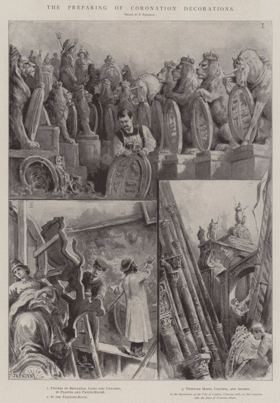 La preparación de las decoraciones de la coronación de Paul Frenzeny