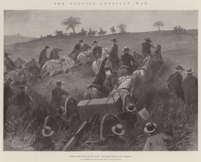 La Guerra Hispanoamericana, antes de la Batalla de San Juan, artillería posicionándose de Paul Frenzeny