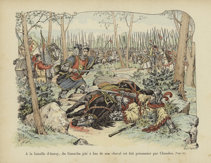 Bertrand du Guesclin derribado por su caballo y capturado por Sir John Chandos, Batalla de Auray, 1364 de Paul de Semant