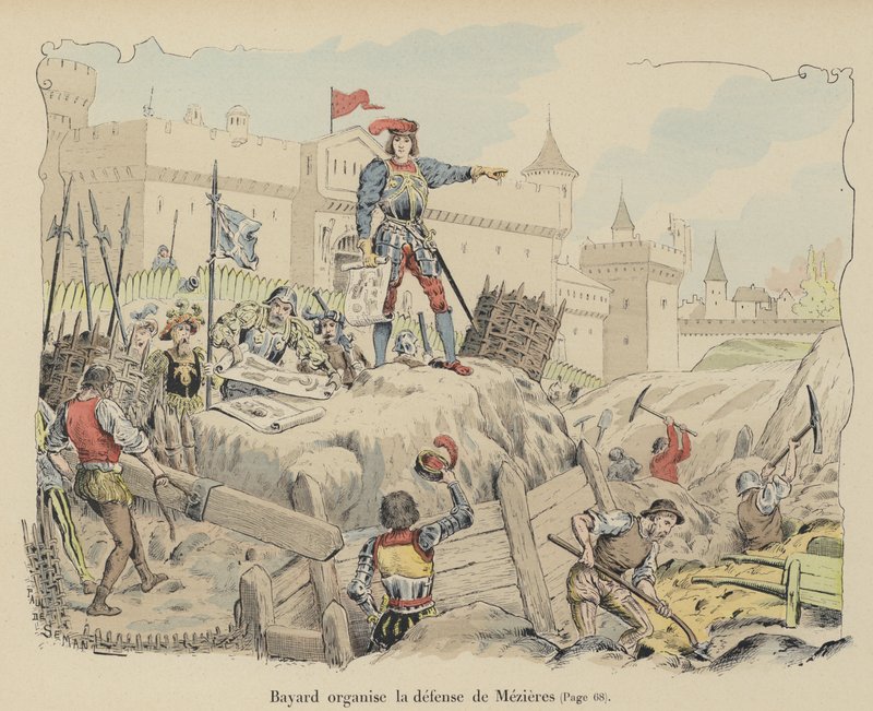 El Caballero de Bayard organizando las defensas francesas en el Sitio de Mezieres, Francia, 1521 de Paul de Semant