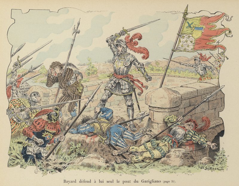 El caballero de Bayard defendiendo solo el puente de Garigliano contra los españoles, Italia, 1503 de Paul de Semant