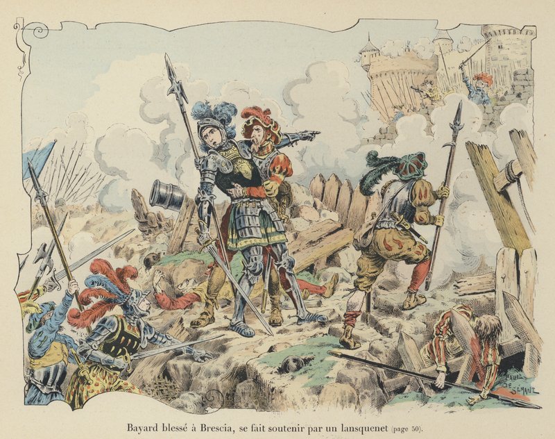 El caballero de Bayard herido en el asedio de Brescia, Italia, 1512 de Paul de Semant