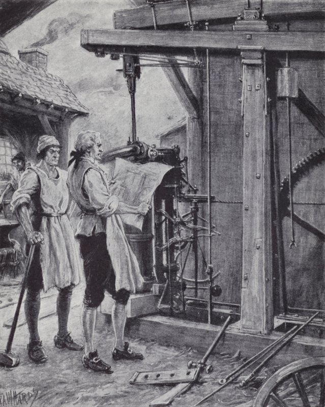 James Watt trabajando en la máquina de vapor de Paul (after) Hardy