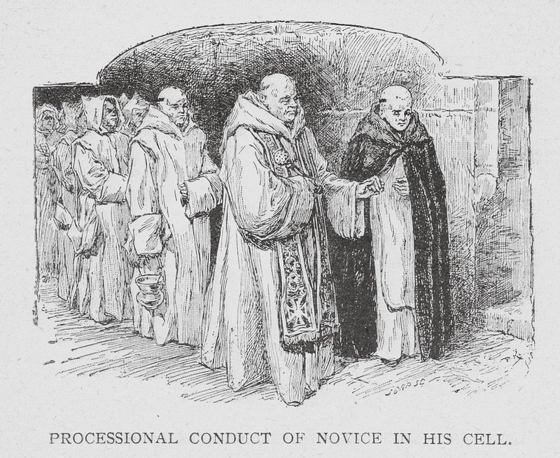 Los Cartujos: Procesión del novicio en su celda (litografía) de Paul Adolphe Kauffmann