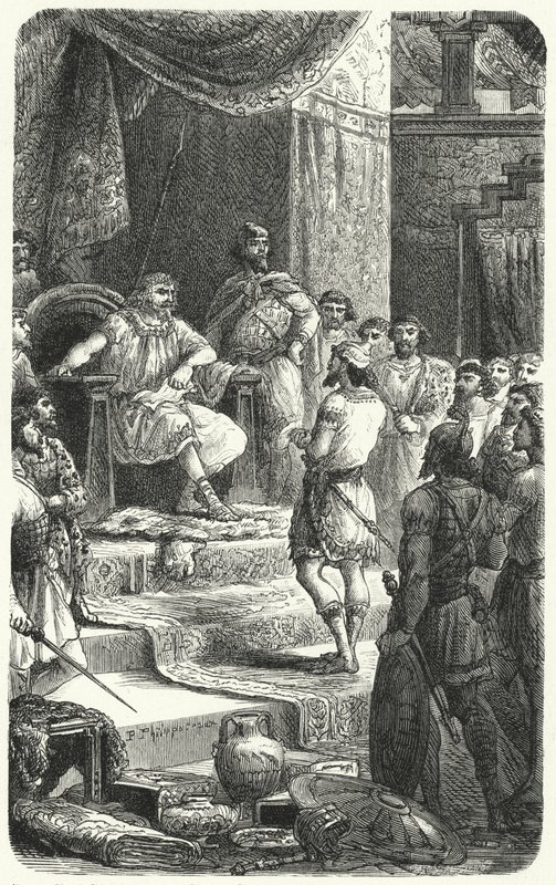 El rey David recibiendo emisarios del rey Hiram de Tiro de Paul Dominique Philippoteaux