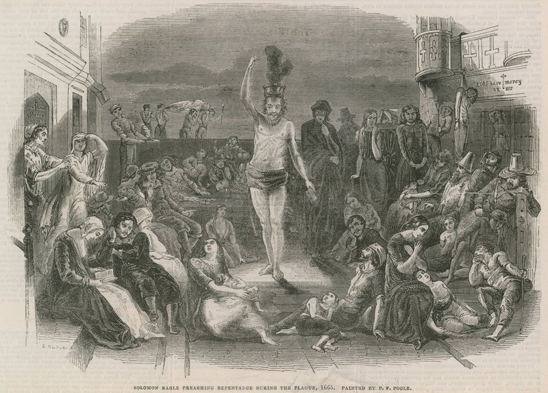 Solomon Eagle predicando el arrepentimiento durante la plaga (grabado) de Paul Falconer Poole