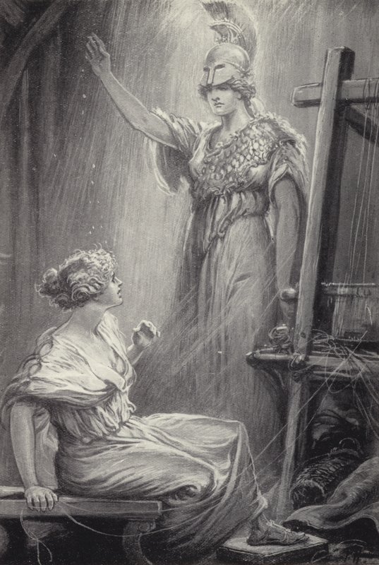 Atenea y Aracne de Paul Hardy