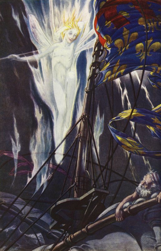 La Tempestad de William Shakespeare, Acto I, Escena 2 (litografia en color) de Paul Vincent Woodroffe