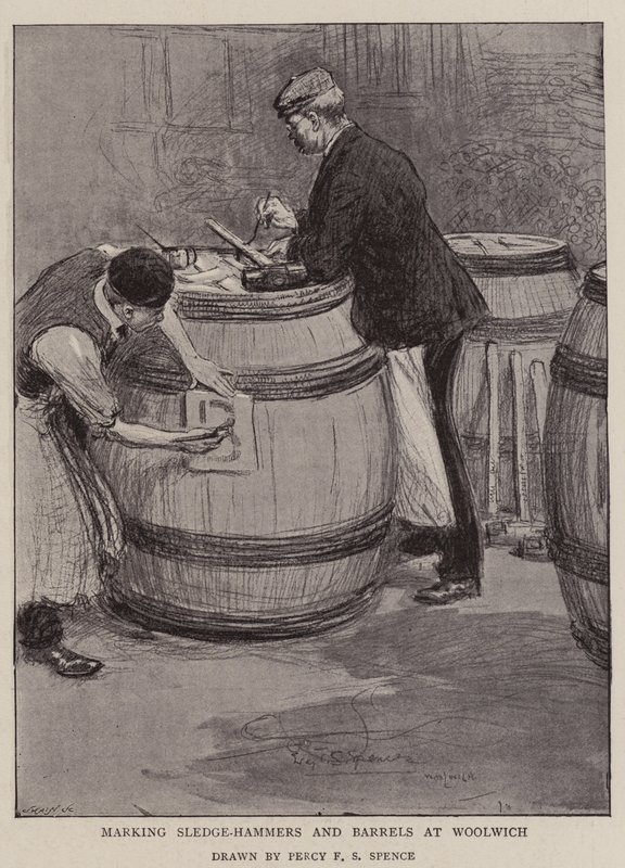 Marcado de martillos y barriles en Woolwich de Percy F.S. Spence